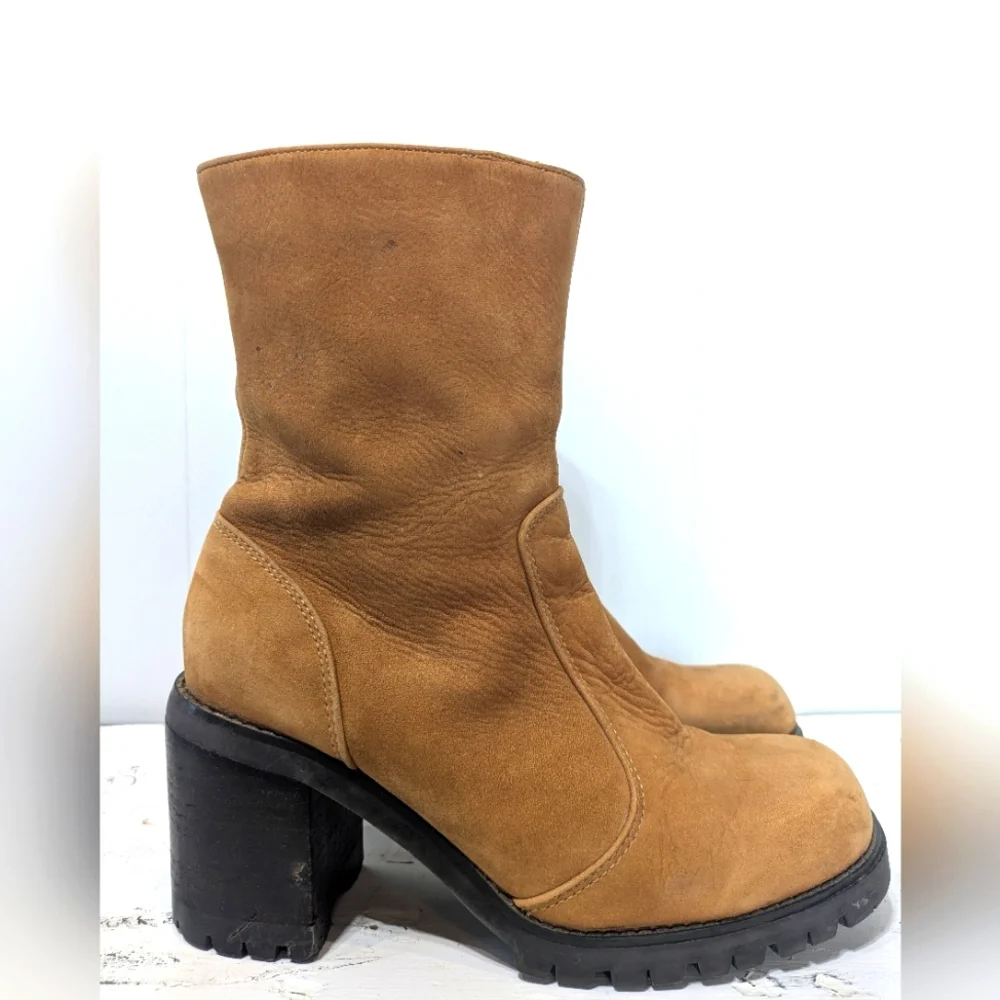 Vintage Y2K Brown Leather Chunky Heeled Ankle Boots Side Zip Boho Bratz Size 6 - Picture 11 of 12